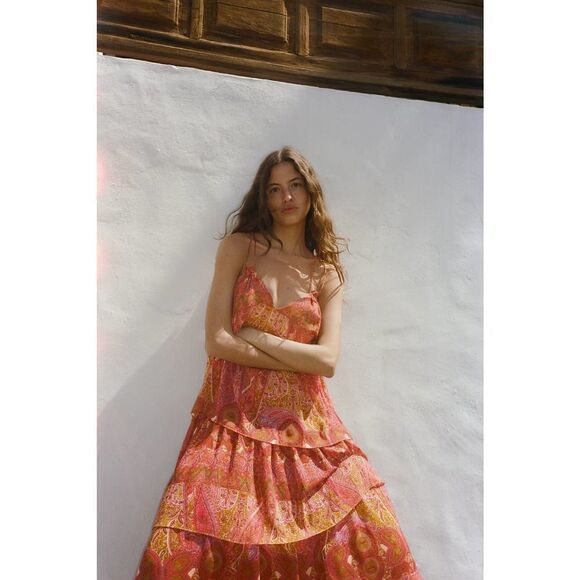 ZARA PRINTED RUFFLED DRESS NEW - Picture 1 of 5
